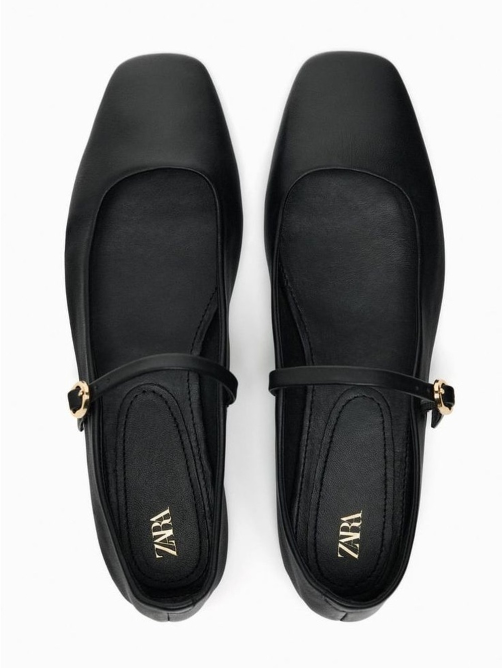 Zara Black Mary Jane Flats with Gold Buckle Accent